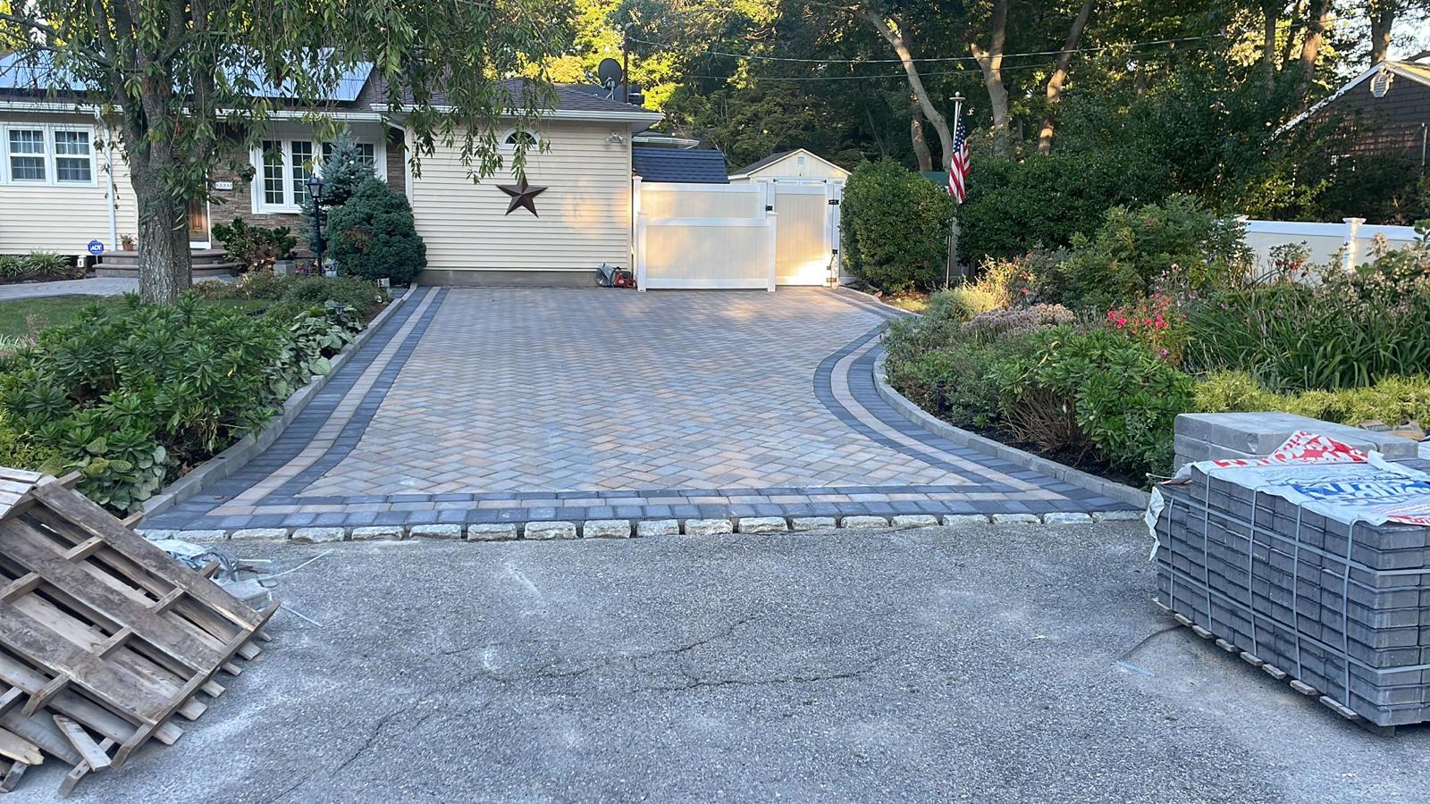 Concrete paver driveway with a bordered edge